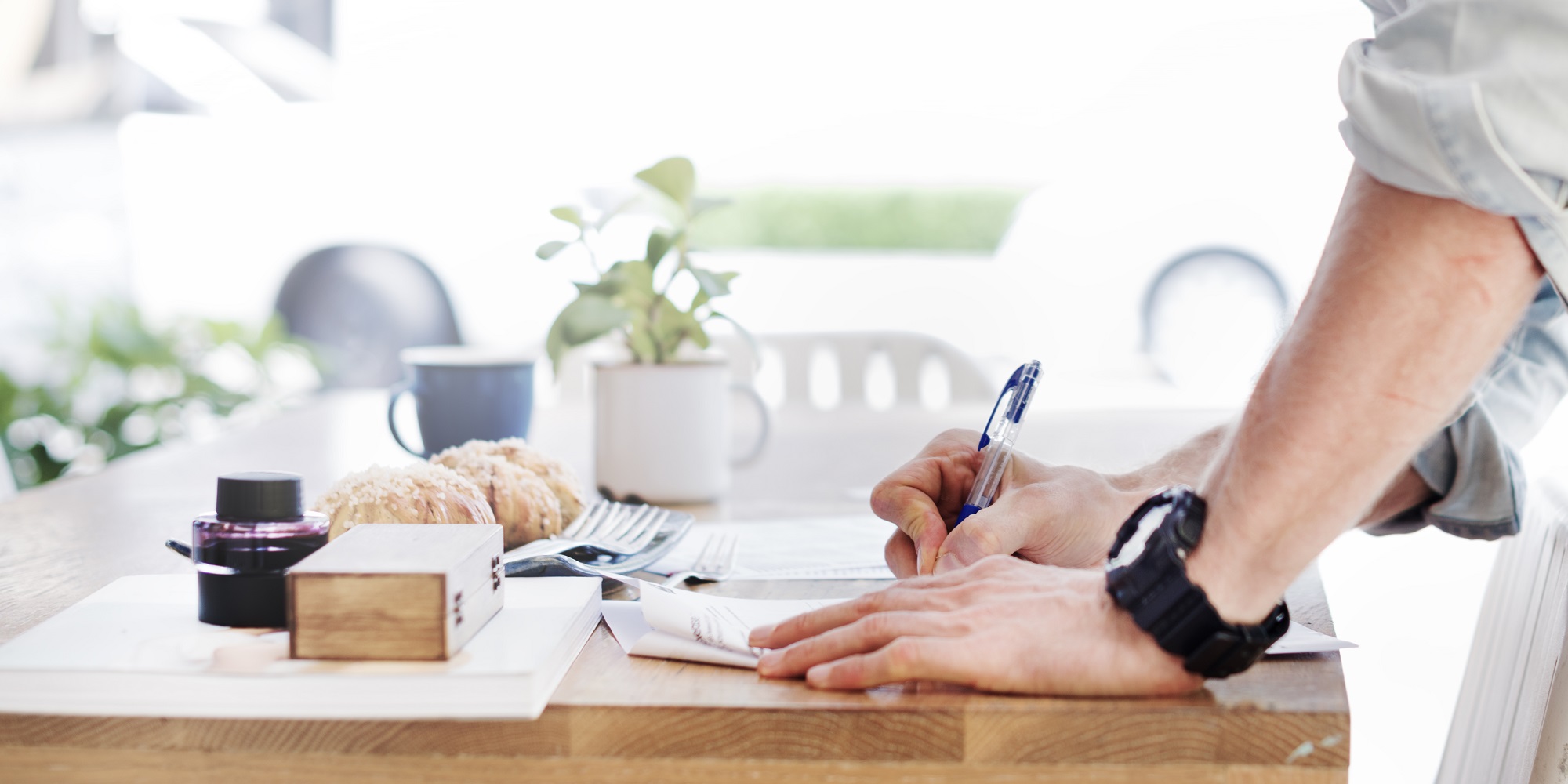 Man Writing Document Dinning Table Concept quotation